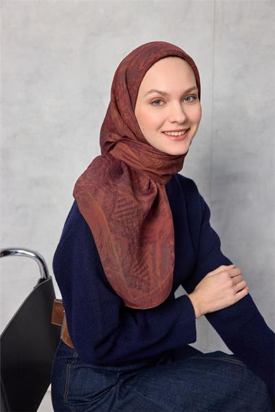Viskon Velora Eşarp Dört Mevsim Karma Desen Bakır 90x90