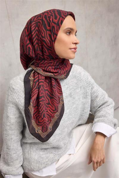 Viskon Velora Eşarp Dört Mevsim Zincir Desen Siyah 90x90