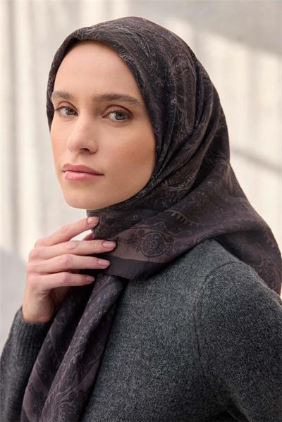 Viskon Velora Eşarp Dört Mevsim Acı Kahve 90x90