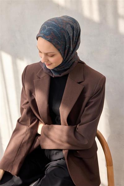 Viskon Velora Eşarp Dört Mevsim Kahve Bordo 90x90