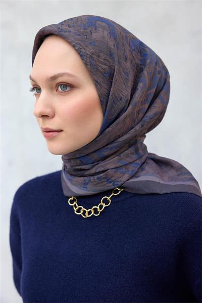 Viskon Velora Eşarp Dört Mevsim Karma Desen Koyu Indigo 90x90