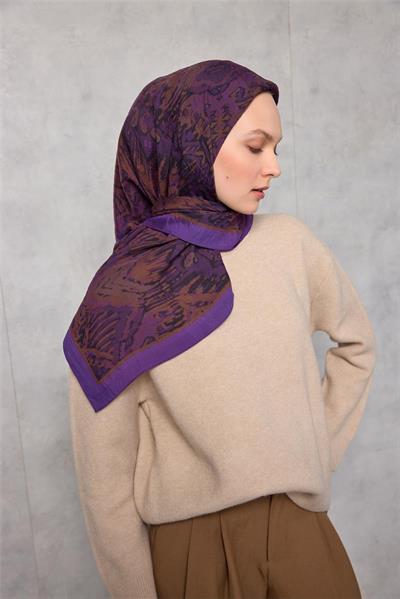 Viskon Velora Eşarp Dört Mevsim Karma Desen Mor 90x90