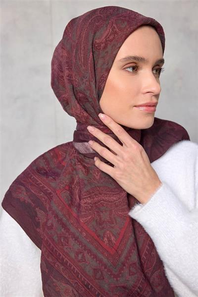 Viskon Velora Eşarp Dört Mevsim Koyu Mürdüm 90x90