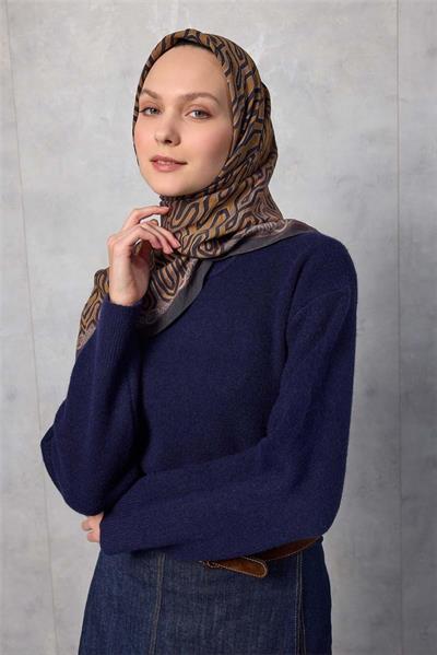 Viskon Velora Eşarp Dört Mevsim Zincir Desen Koyu Antrasit 90x90