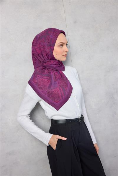 Viskon Velora Eşarp Dört Mevsim Karma Desen Böğürtlen 90x90