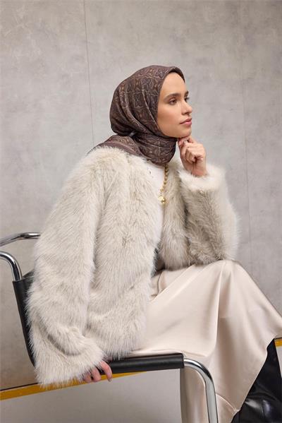 Viskon Velora Eşarp Küllü Mürdüm Yonca Desenli Tok Duruşlu 90x90