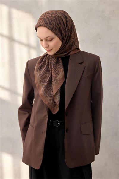 Viskon Velora Eşarp Dört Mevsim Zincir Desen Koyu Tarçın 90x90