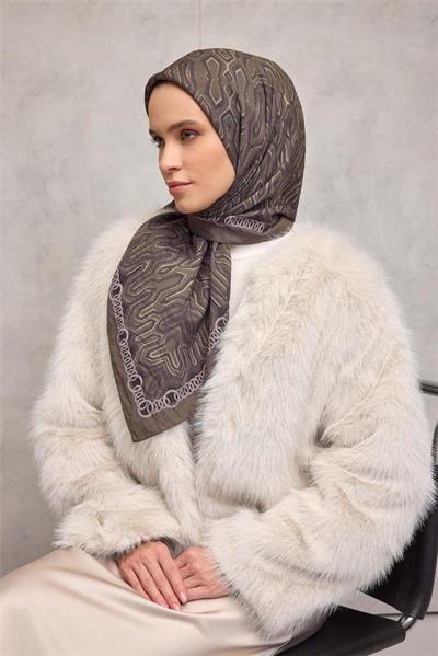 Viskon Velora Eşarp Dört Mevsim Zincir Desen Asker Yeşili 90x90