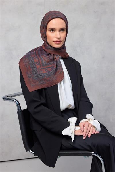 Viskon Velora Eşarp Dört Mevsim Kahverengi 90x90