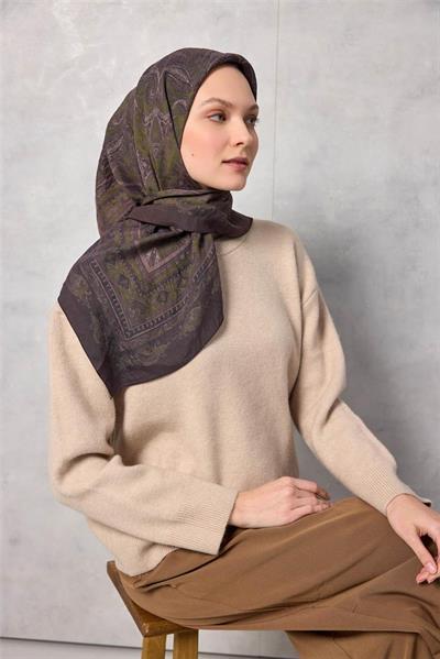 Viskon Velora Eşarp Dört Mevsim Koyu Kahverengi 90x90