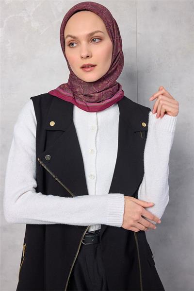 Viskon Velora Eşarp Yonca Desenli Magenta Tok Duruşlu Dört Mevsim 90x90