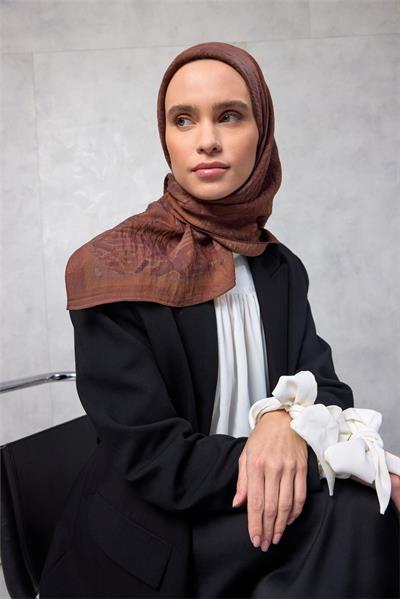 Viskon Velora Eşarp Dört Mevsim Karma Desen Tarçın 90x90