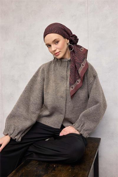 Viskon Velora Eşarp Dört Mevsim Zincir Desen Dumanlı Siyah 90x90