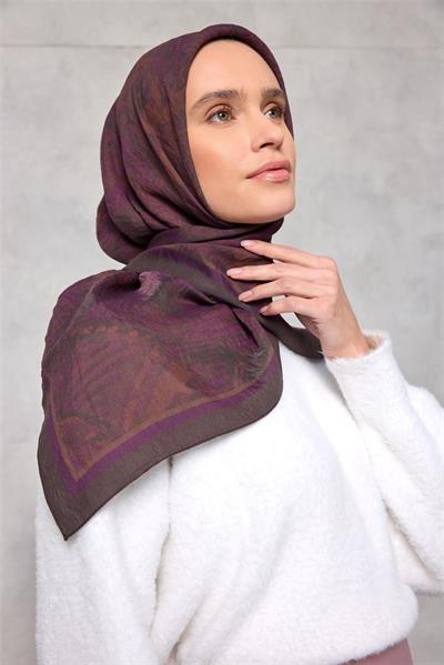 Viskon Velora Eşarp Dört Mevsim Karma Desen Antrasit 90x90