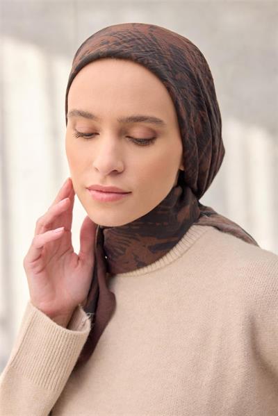 Viskon Velora Eşarp Dört Mevsim Karma Desen Dumanlı Siyah 90x90