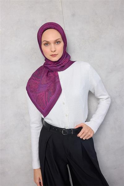 Viskon Velora Eşarp Dört Mevsim Karma Desen Böğürtlen 90x90