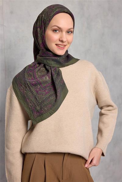 Viskon Velora Eşarp Dört Mevsim Asker Yeşili 90x90