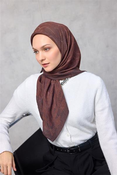 Viskon Velora Eşarp Dört Mevsim Mürdüm Kahve  90x90