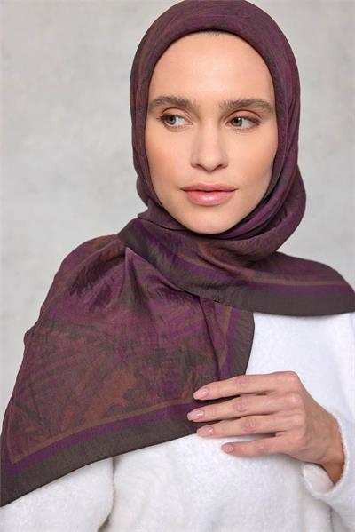 Viskon Velora Eşarp Dört Mevsim Karma Desen Antrasit 90x90