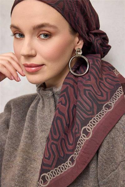 Viskon Velora Eşarp Dört Mevsim Zincir Desen Dumanlı Siyah 90x90