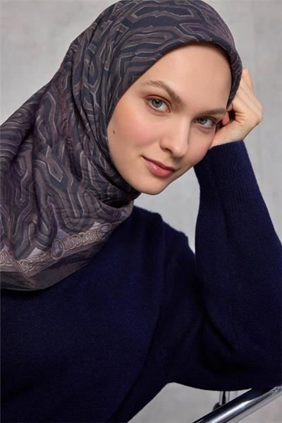 Viskon Velora Eşarp Dört Mevsim Zincir Desen Antrasit 90x90