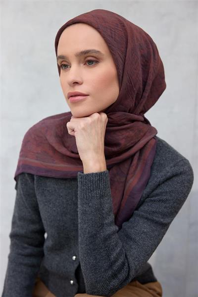 Viskon Velora Eşarp Dört Mevsim Karma Desen Kiremit 90x90