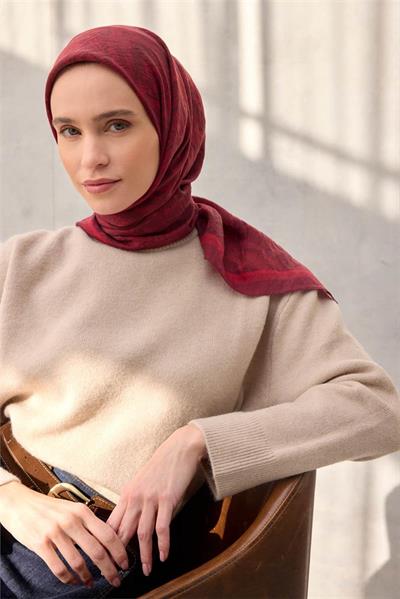 Viskon Velora Eşarp Dört Mevsim Karma Desen Vişne Çürüğü 90x90