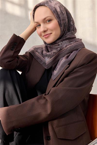 Viskon Velora Eşarp Dört Mevsim Karma Desen Yanık Kahve 90x90