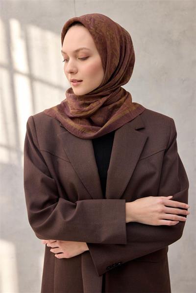 Viskon Velora Eşarp Dört Mevsim Karma Desen Çikolata Kahve 90x90