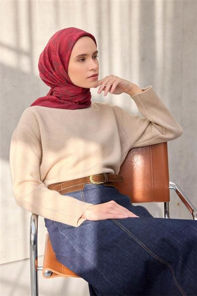 Viskon Velora Eşarp Dört Mevsim Canlı Kırmızı 90x90