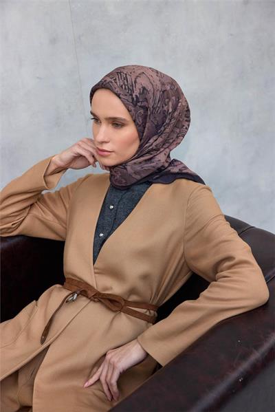 Viskon Velora Eşarp Antrasit Füme Karma Desenli Tok Duruşlu 90x90