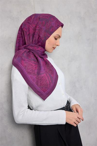 Viskon Velora Eşarp Dört Mevsim Karma Desen Böğürtlen 90x90