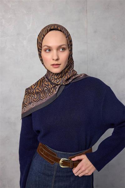 Viskon Velora Eşarp Dört Mevsim Zincir Desen Koyu Antrasit 90x90