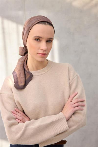 Viskon Velora Eşarp Dört Mevsim Karma Desen Sütlü Kahve 90x90