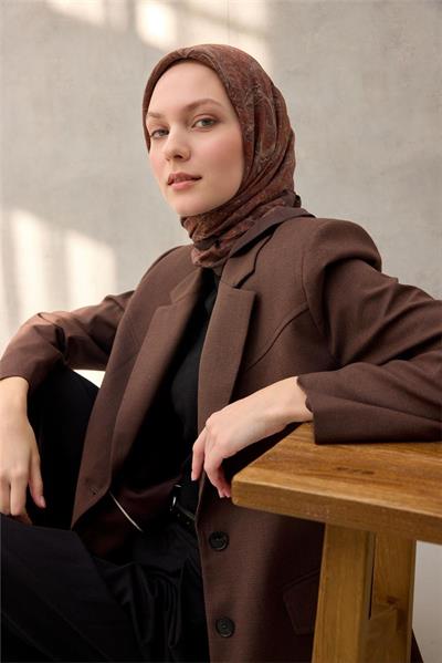 Viskon Velora Eşarp Dört Mevsim Bakır Kahve 90x90