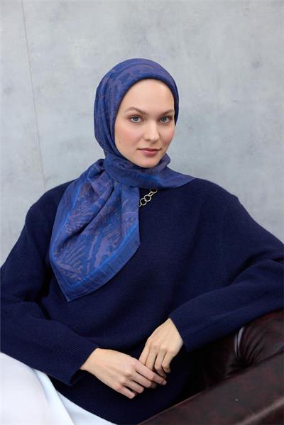 Viskon Velora Eşarp Dört Mevsim Karma Desen Mavi 90x90