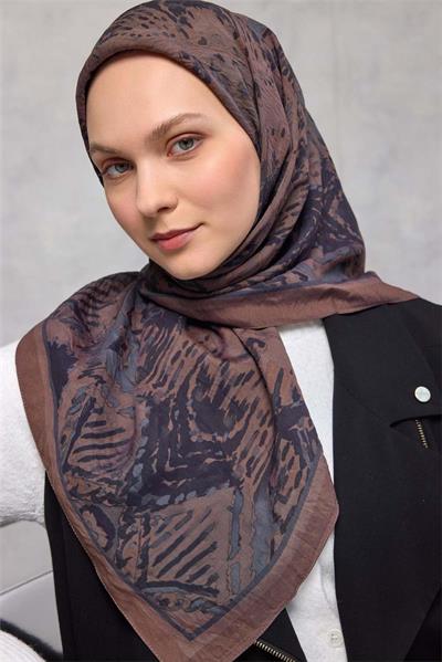Viskon Velora Eşarp Dört Mevsim Karma Desen Kahve 90x90