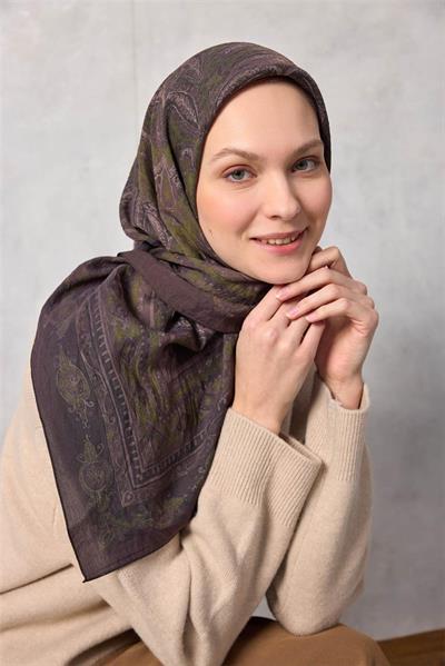 Viskon Velora Eşarp Dört Mevsim Koyu Kahverengi 90x90