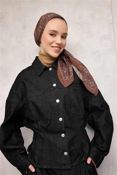 Viskon Velora Eşarp Kakao Yonca Desenli Tok Duruşlu 90x90