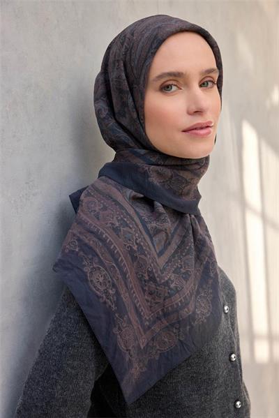 Viskon Velora Eşarp Dört Mevsim Gece Mavisi 90x90