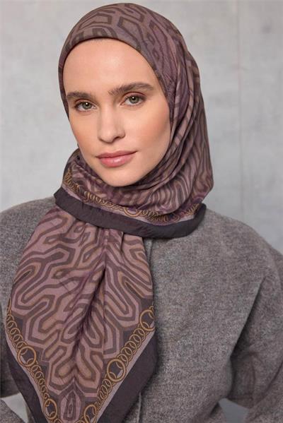 Viskon Velora Eşarp Dört Mevsim Zincir Desen Lila 90x90