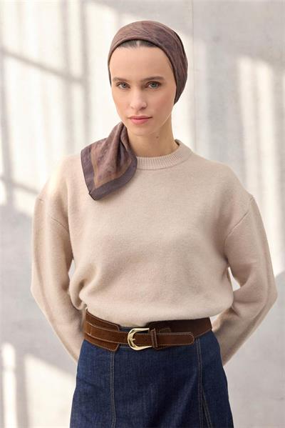 Viskon Velora Eşarp Dört Mevsim Karma Desen Sütlü Kahve 90x90