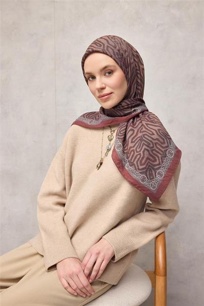 Viskon Velora Eşarp Dört Mevsim Zincir Desen Bej 90x90
