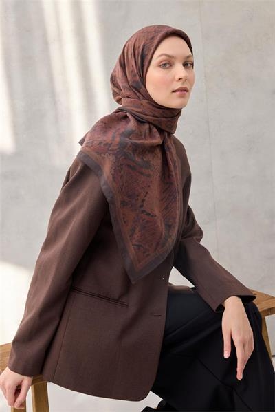 Viskon Velora Eşarp Dört Mevsim Karma Desen Acı Kahve 90x90