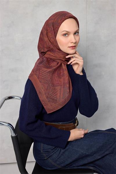 Viskon Velora Eşarp Dört Mevsim Karma Desen Bakır 90x90