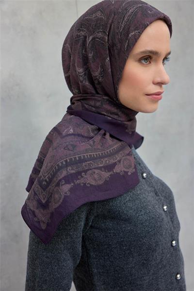 Viskon Velora Eşarp Dört Mevsim Koyu Mürdüm 90x90