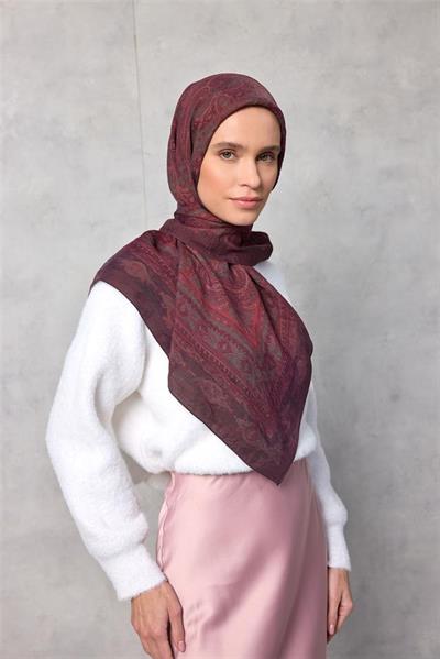 Viskon Velora Eşarp Dört Mevsim Koyu Mürdüm 90x90