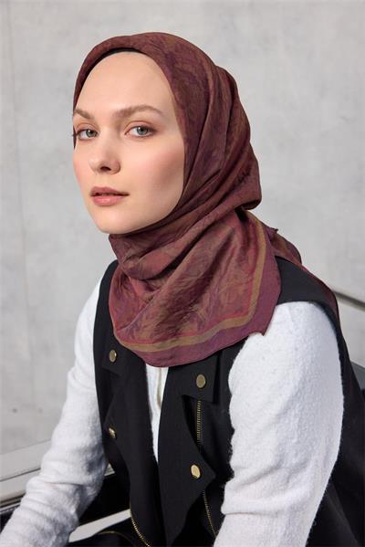 Viskon Velora Eşarp Dört Mevsim Karma Desen Vişne Mürdüm 90x90