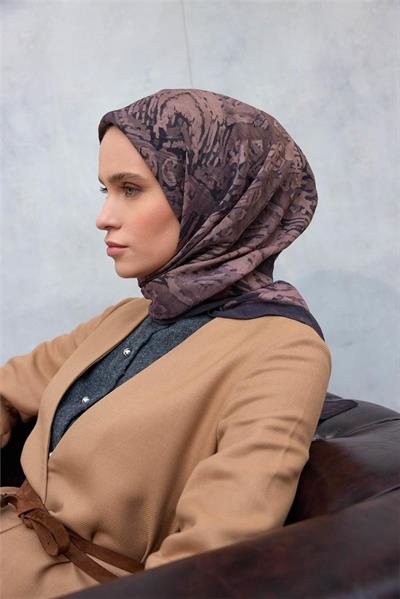 Viskon Velora Eşarp Antrasit Füme Karma Desenli Tok Duruşlu 90x90