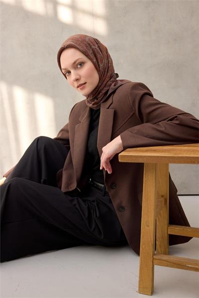 Viskon Velora Eşarp Dört Mevsim Bakır Kahve 90x90